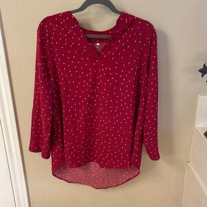 Red long sleeve shirt with shite polka dots Size:XL